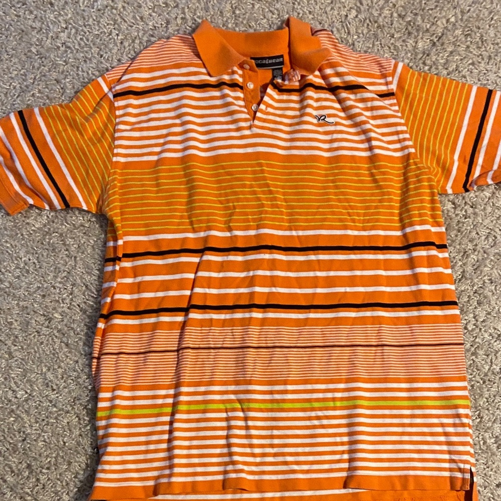 Rocawear Orange and White Striped Polo